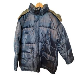 Outbrook puffer coat reversible Medium Navy and olive green zipper and velcro
